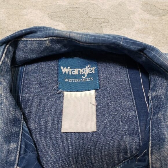 Wrangler Shirt Mens XL Blue Pockets Pearl Snap Long Sleeve Rodeo Cowboy Western - Picture 3 of 16